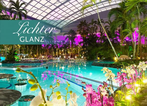 Lichterglanz Therme bei Nacht mit Lichterglanz Logo
