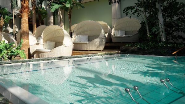 Gesundheitsbecken mit Mineralien im Palmenparadies