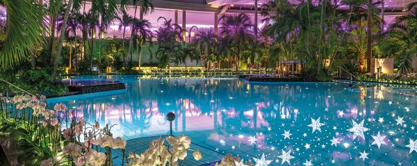 Therme bei Nacht mit Lichterglanz Logo